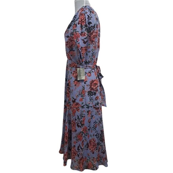 Chelsea 28 Floral Print Boho Chic Faux Wrap V Neck Multi Purple Dress Large NWT - Picture 4 of 16